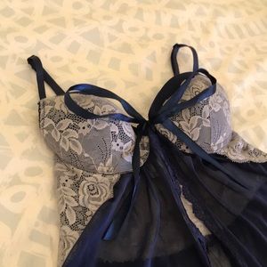 Jessica Simpson navy and white lingerie